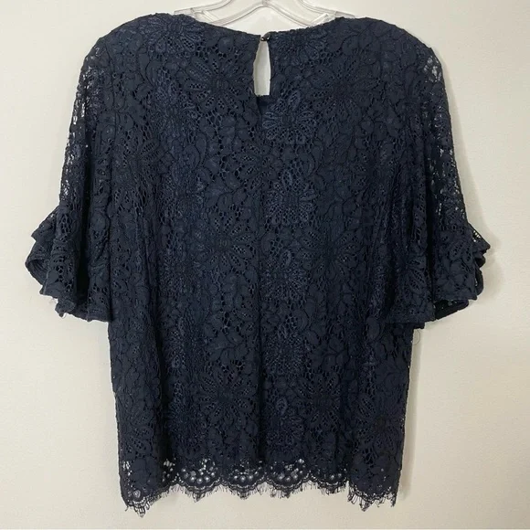 NANETTE LEPORE Lace Top Ruffle Sleeve Blouse Top Shirt Blue Women's Size Small - Picture 10 of 12